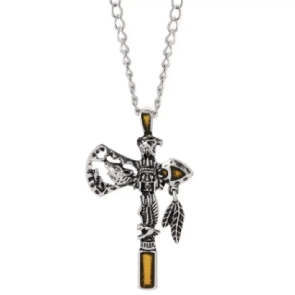 New Indian Ax Shaped Pendant Engraved Eagle Wolf Head Pendant Necklace, T5B4A